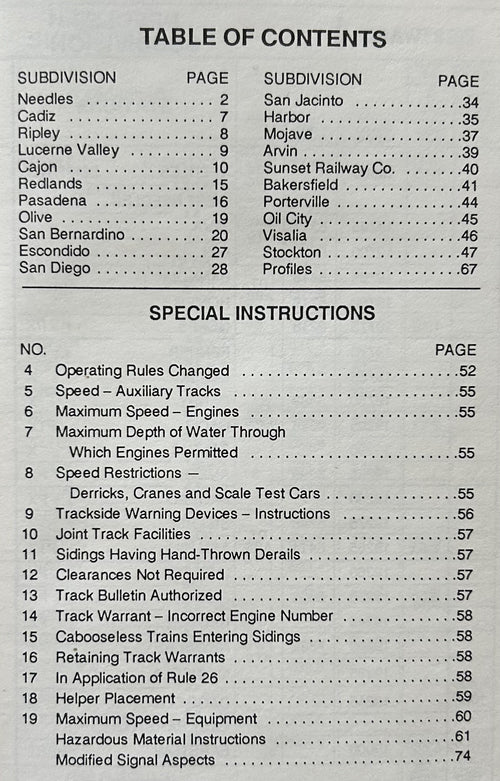 ATSF Ry Employe Timetable No.2 Western Region/California Division Sept 18, 1988